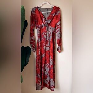 W118 by Walter Baker Red and Gray Fall Long Sleeve Dress